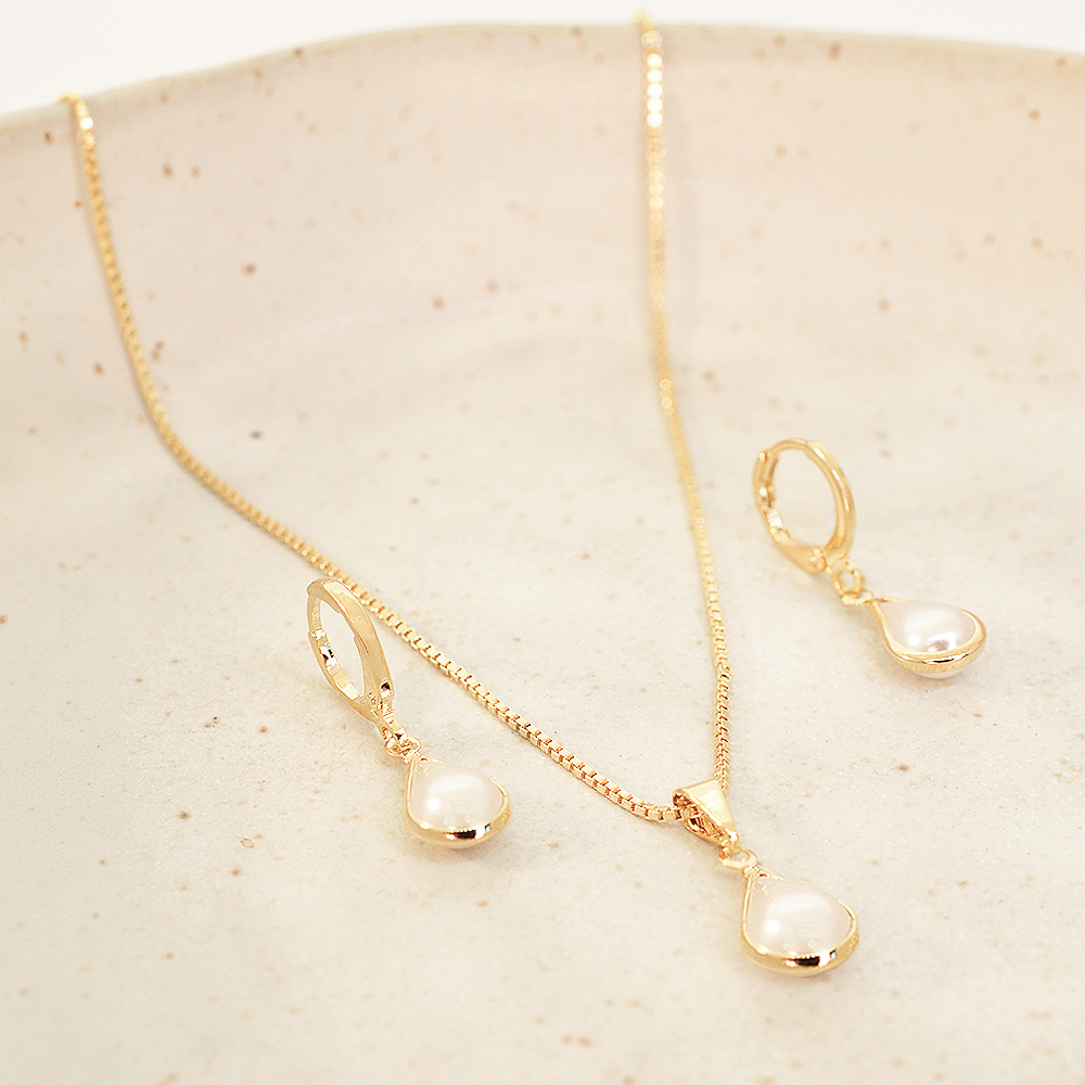 Conjunto Semijoia Perola Dourado Pri Acessorios Dourado 3
