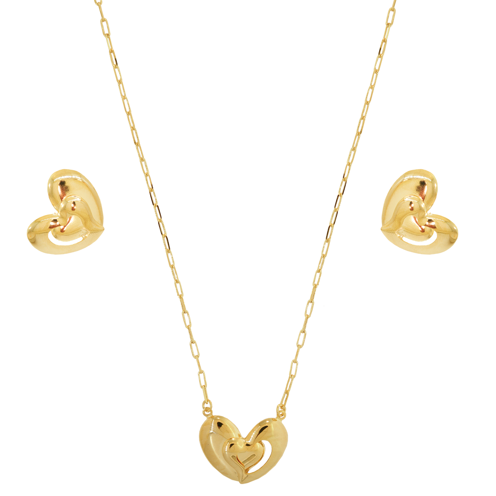 Conjunto  Semijoia Coracao Dourado Pri Acessorios 