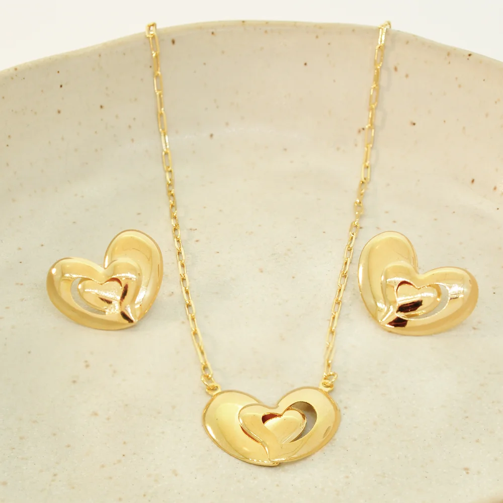 Conjunto  Semijoia Coracao Dourado Pri Acessorios  Dourado 2