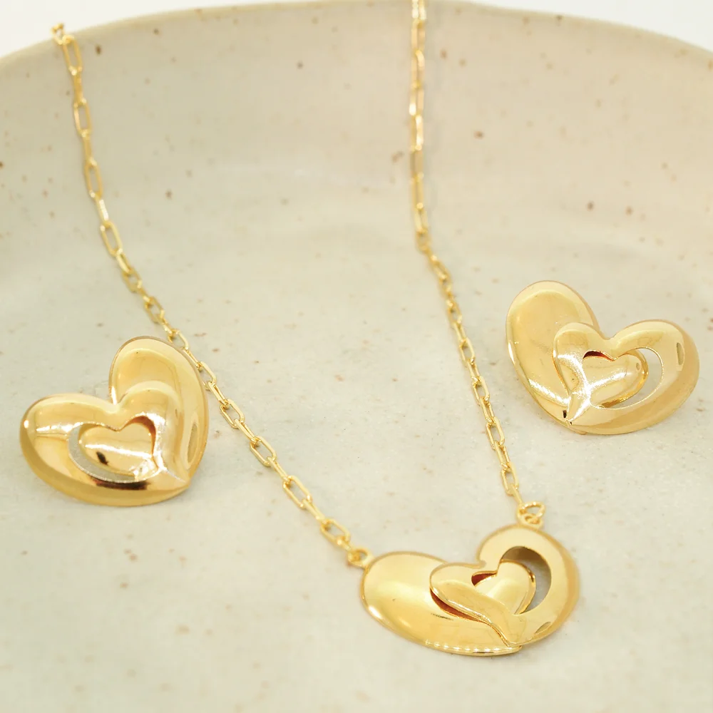 Conjunto  Semijoia Coracao Dourado Pri Acessorios  Dourado 3