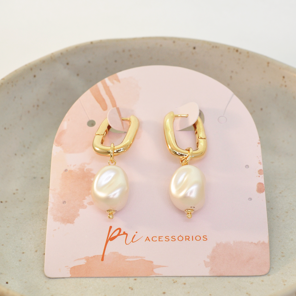 Brinco Semijoia Argola Aura Perola Dourado Pri Acessorios Dourado 5