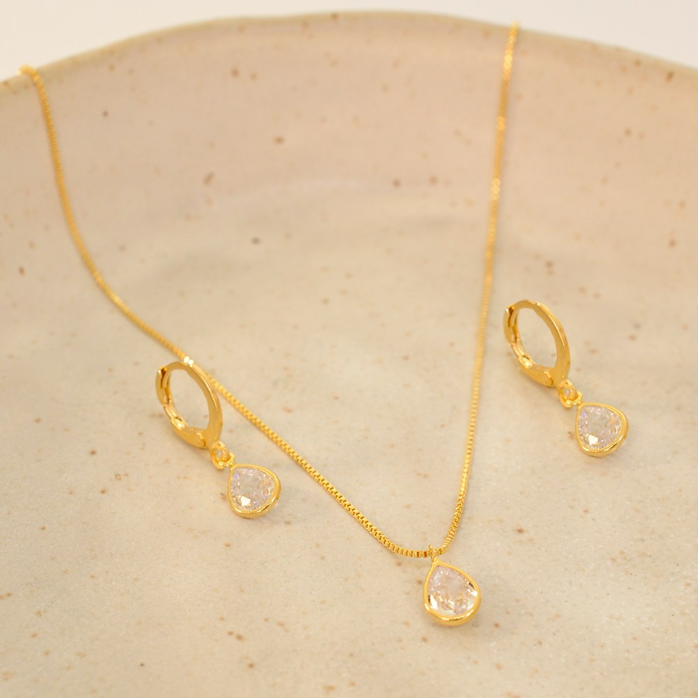 Conjunto Semijoia Gota Dourado Pri Acessorios Dourado 2