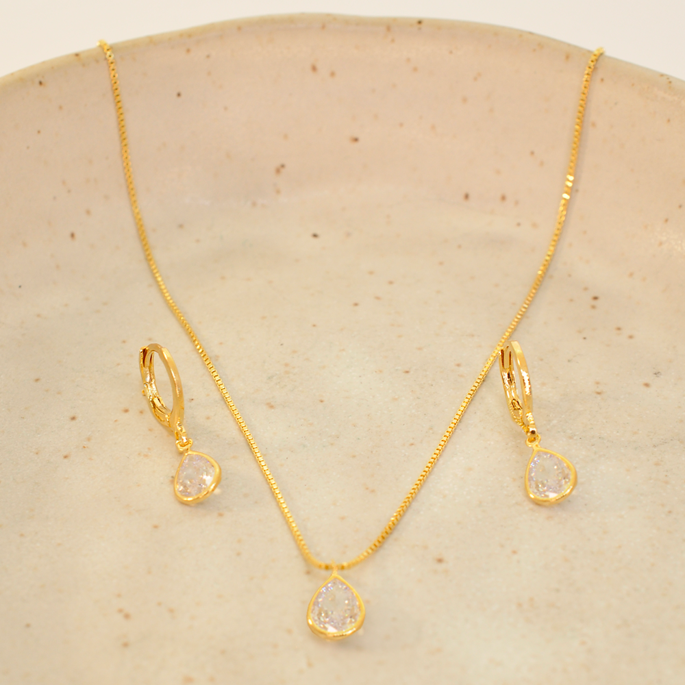 Conjunto Semijoia Gota Dourado Pri Acessorios Dourado 3