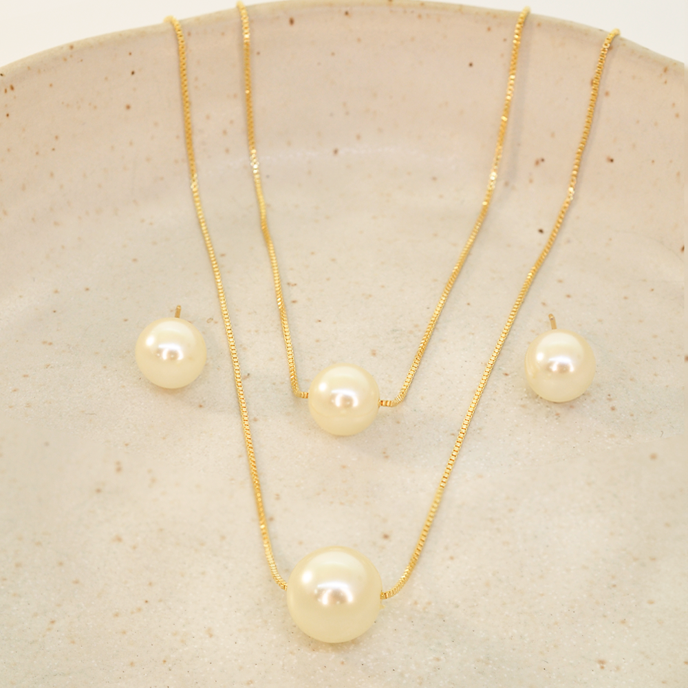 Conjunto Semijoia Duplo Perola Dourado Pri Acessorios Dourado 2