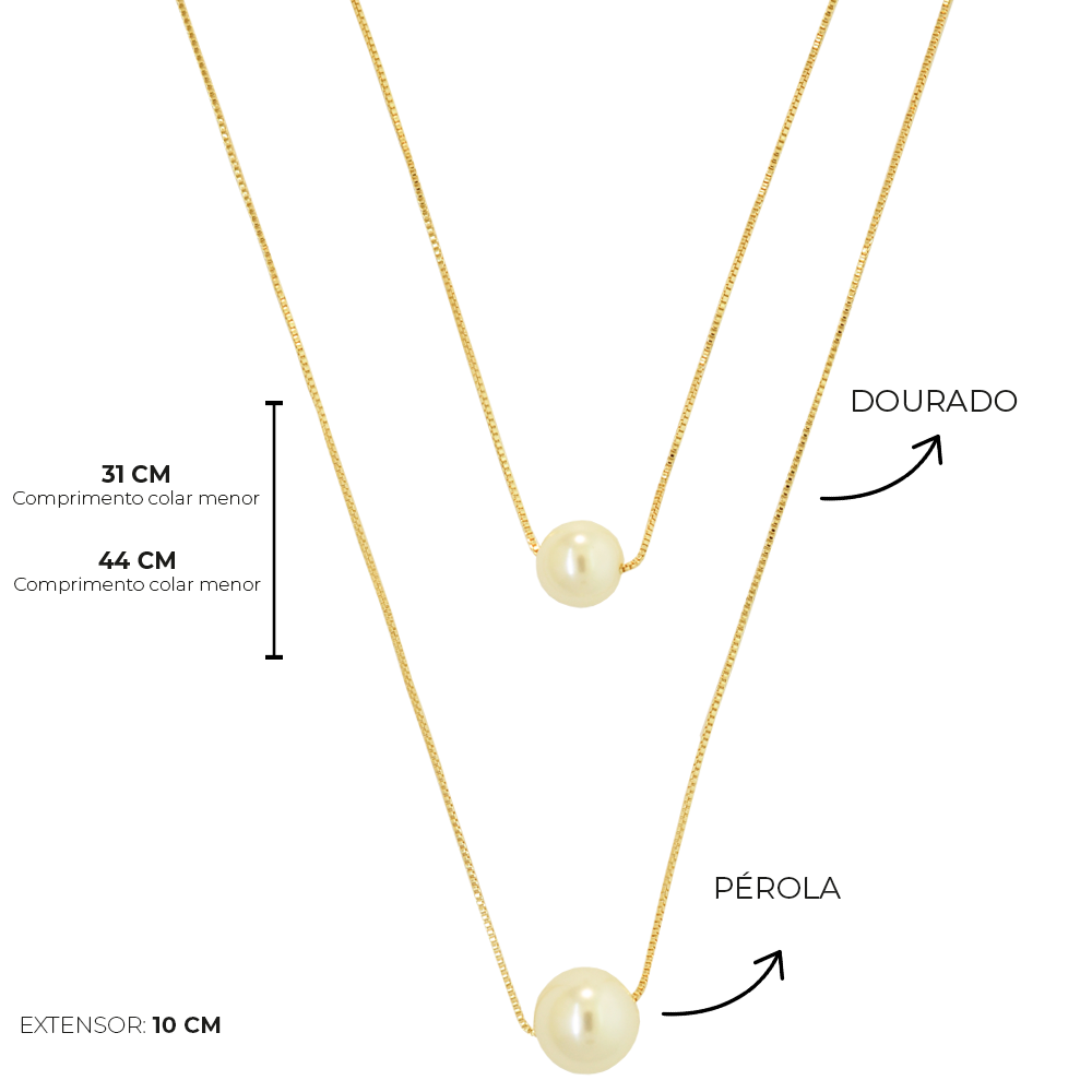 Conjunto Semijoia Duplo Perola Dourado Pri Acessorios Dourado 4