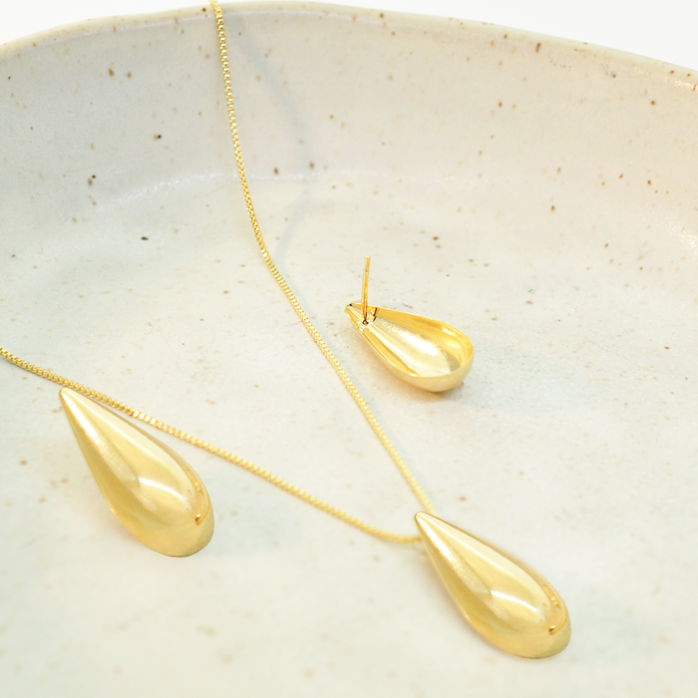 Conjunto Semijoia Gota Metal Dourado Pri Acessorios Dourado 4