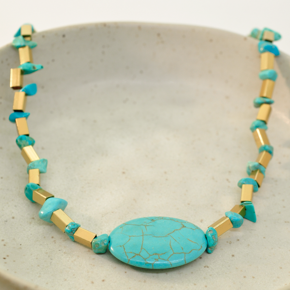 Choker Bijuteria Canutilho e Cascalho Dourado Pri Acessorios Azul 3