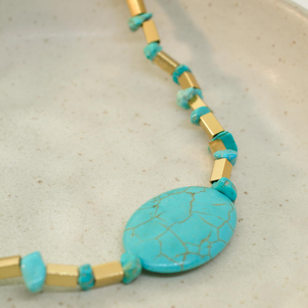 Choker Bijuteria Canutilho e Cascalho Dourado Pri Acessorios Azul 4