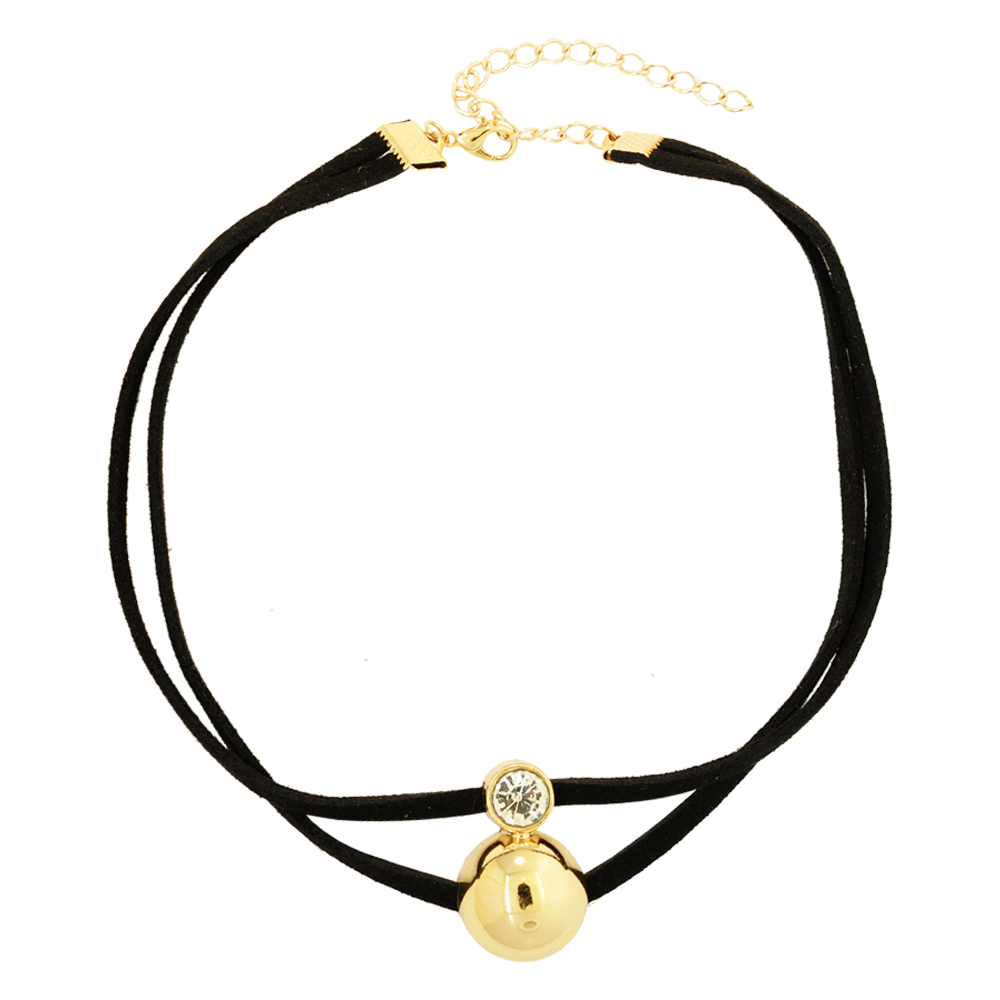 Choker Bijuteria Couro Eco Esfera Dourado Pri Acessorios Preto 4