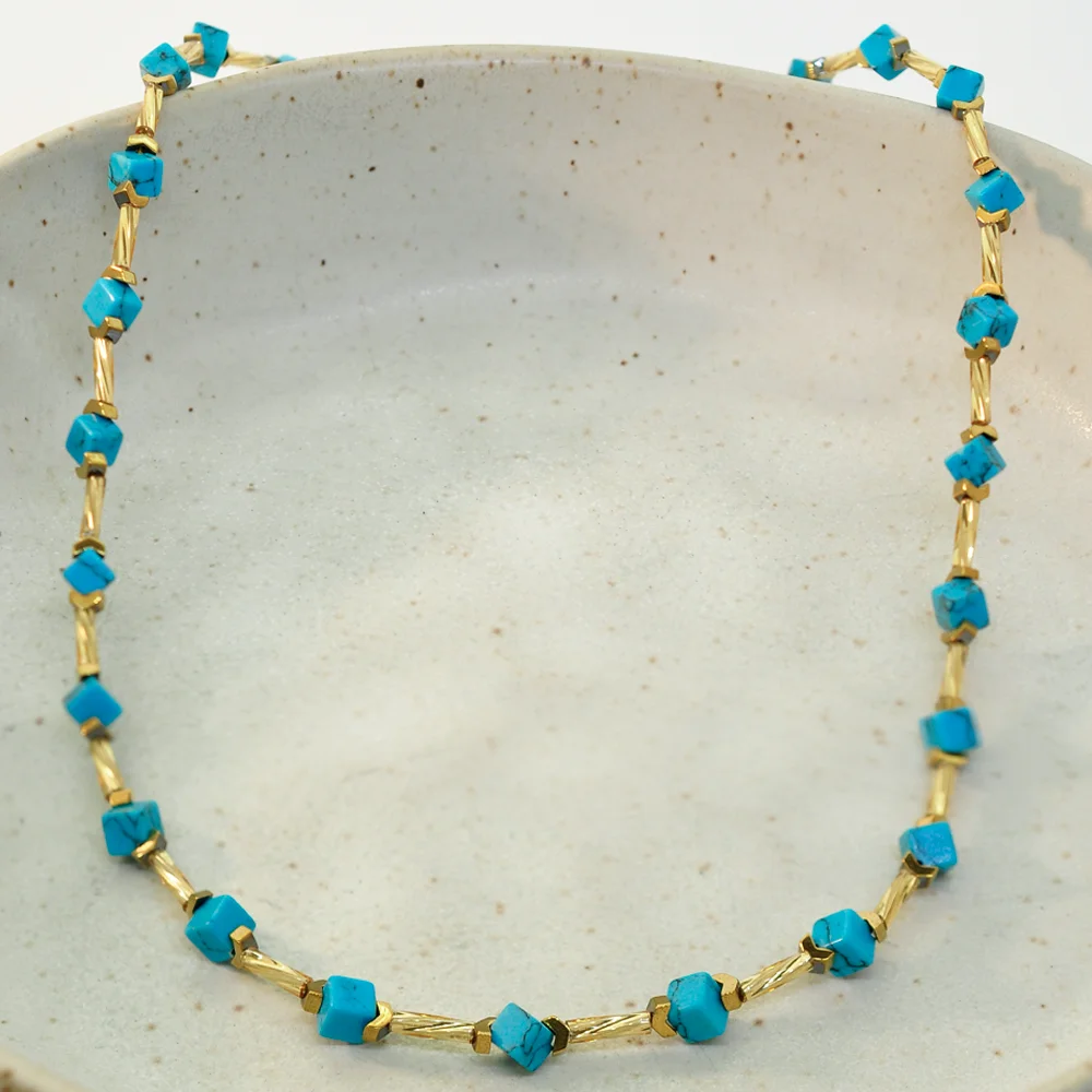 Colar Bijuteria Canutilho Torcido Dourado Pri Acessorios Azul 2
