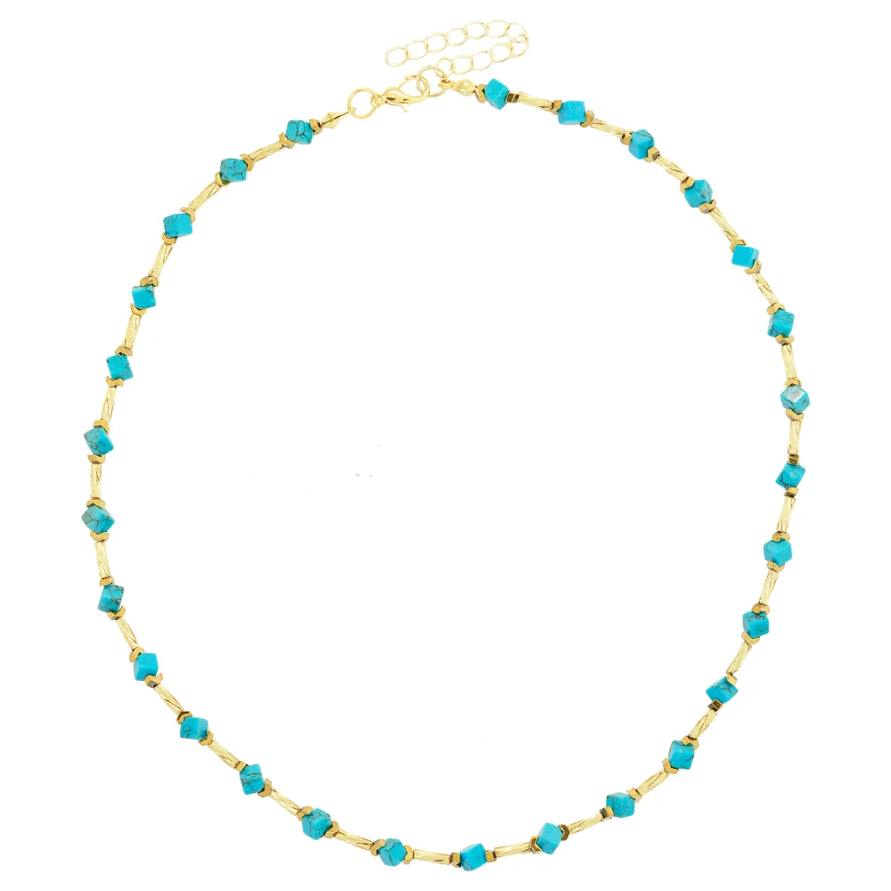 Colar Bijuteria Canutilho Torcido Dourado Pri Acessorios Azul 4