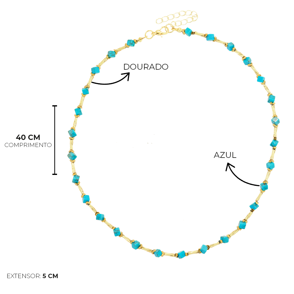 Colar Bijuteria Canutilho Torcido Dourado Pri Acessorios Azul 5