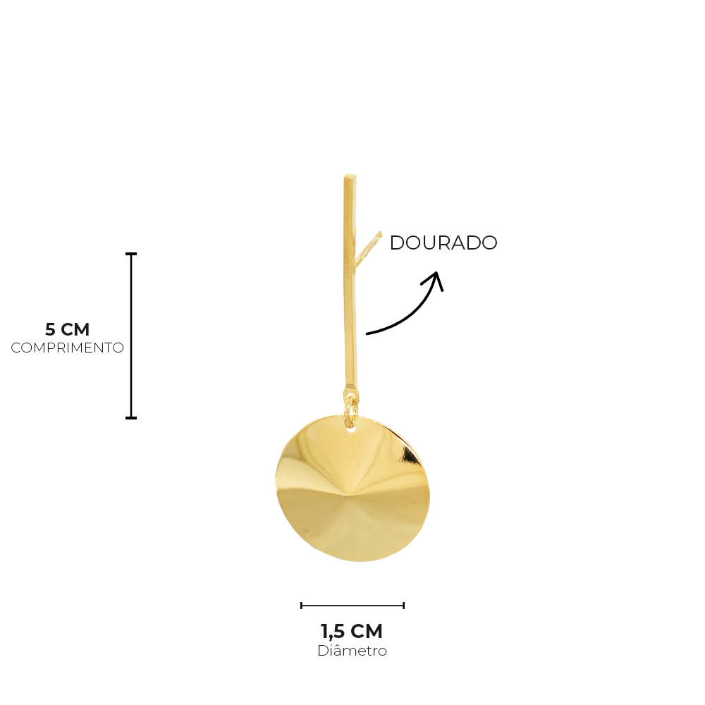 Brinco Semijoia Aura Pendulo Disco Dourado Pri Acessorios Dourado 6