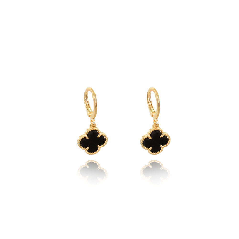 Brinco Semijoia Argola Trevo Preto Dourado Pri Acessorios Preto 5