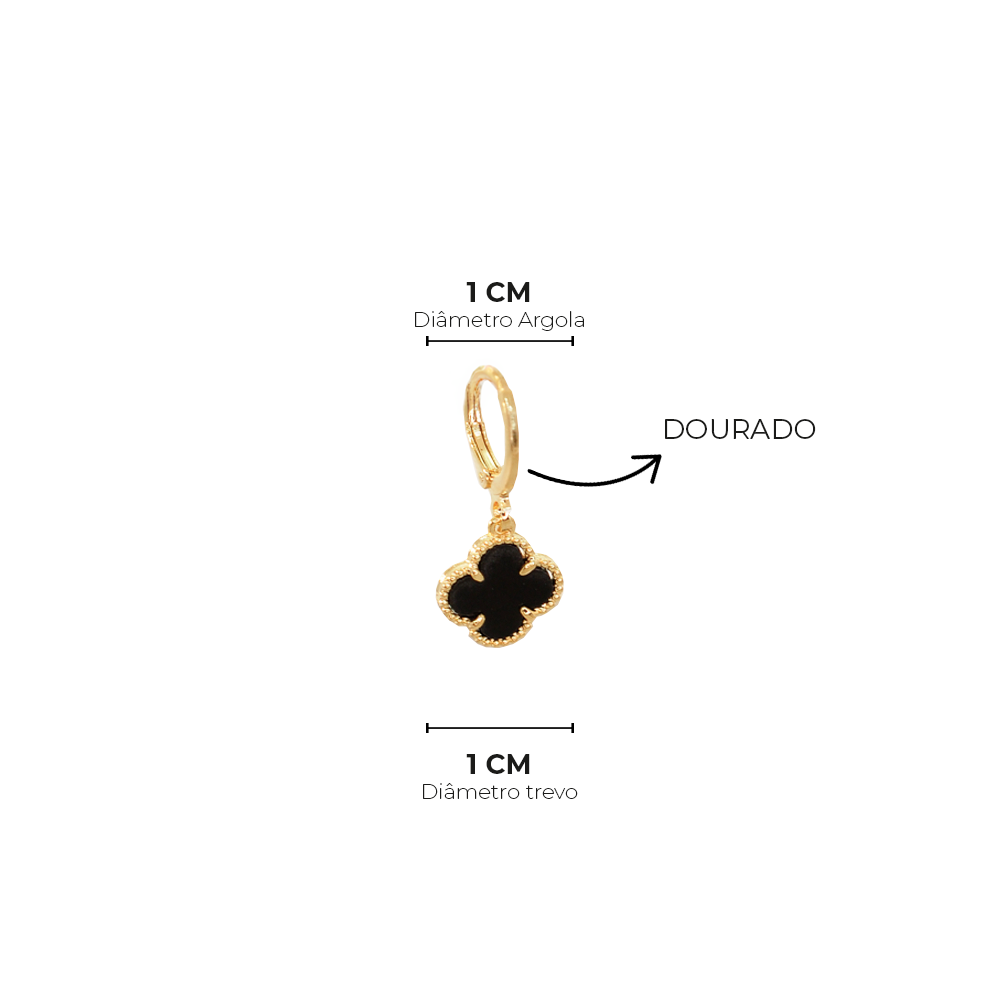 Brinco Semijoia Argola Trevo Preto Dourado Pri Acessorios Preto 6