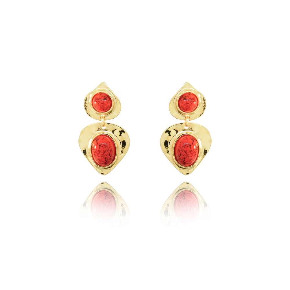 Brinco Bijuteria Pendulo Gota e Oval Dourado Pri Acessorios Vermelho 6