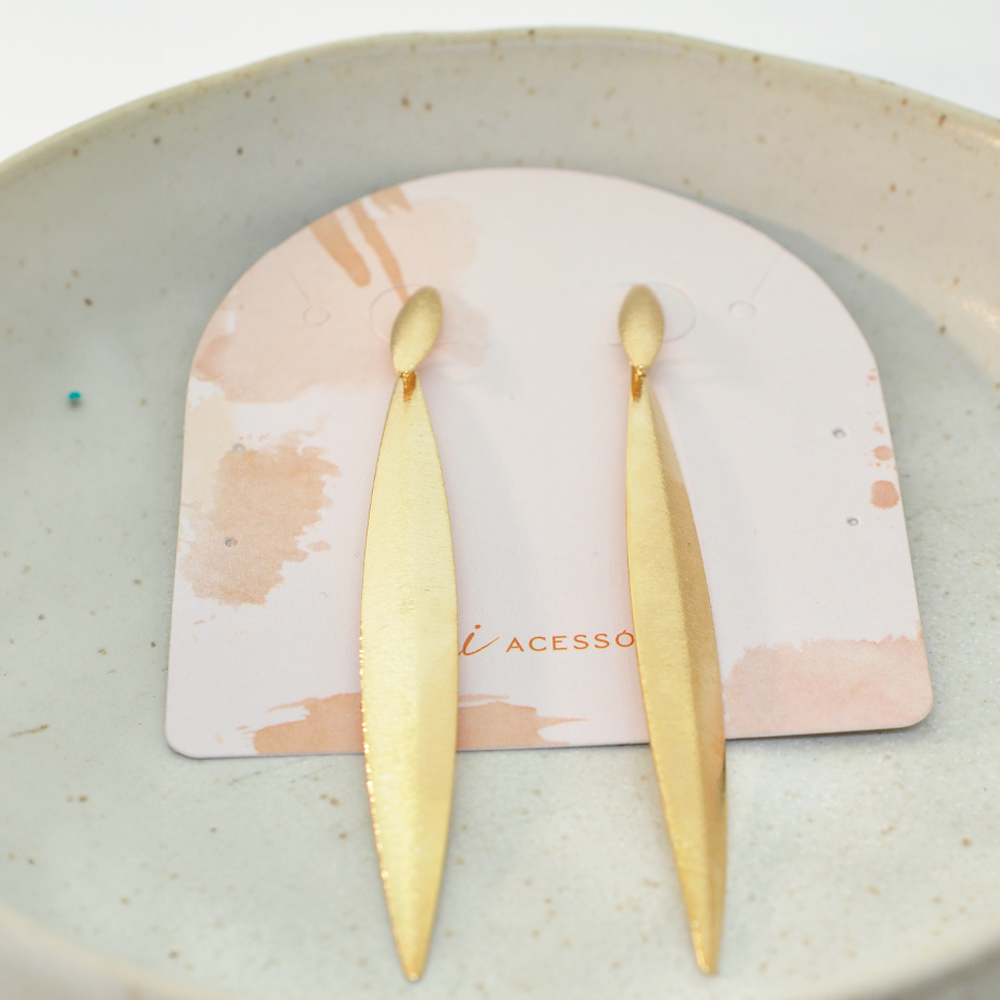 Brinco Semijoia Aura Longo Navete Dourado Pri Acessorios Feminino Dourado 4