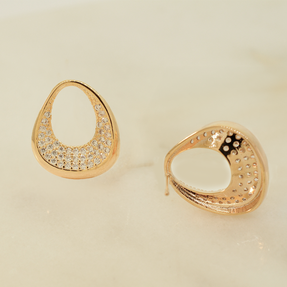 Brinco Semijoia Organico Cravejado Pri Acessorios Feminino Dourado 2