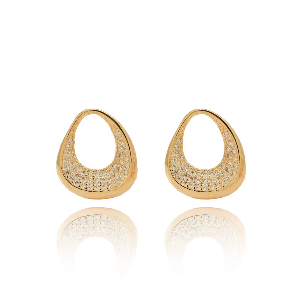 Brinco Semijoia Organico Cravejado Pri Acessorios Feminino Dourado 6