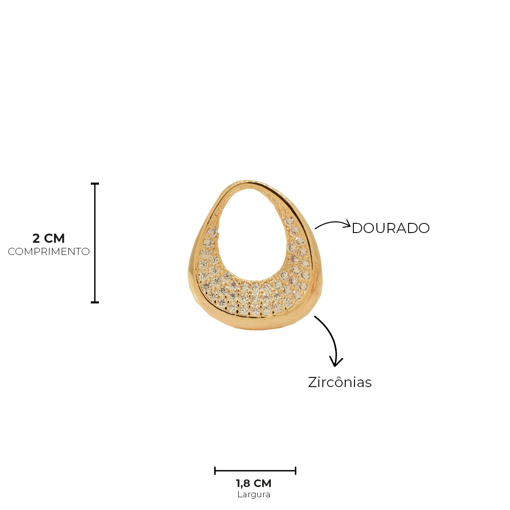 Brinco Semijoia Organico Cravejado Pri Acessorios Feminino Dourado 7