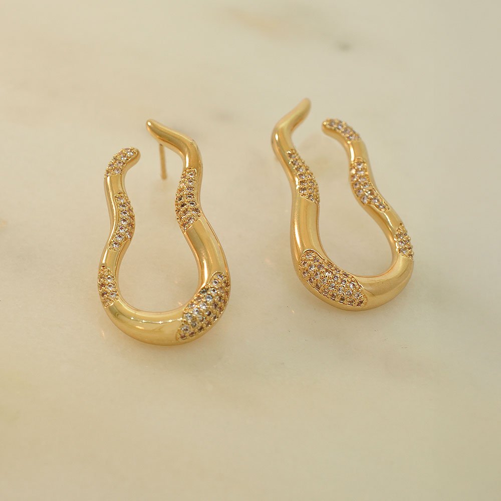 Brinco Organico Duo Banho Ouro 18K Banho Rodio Feminino Dourado 3