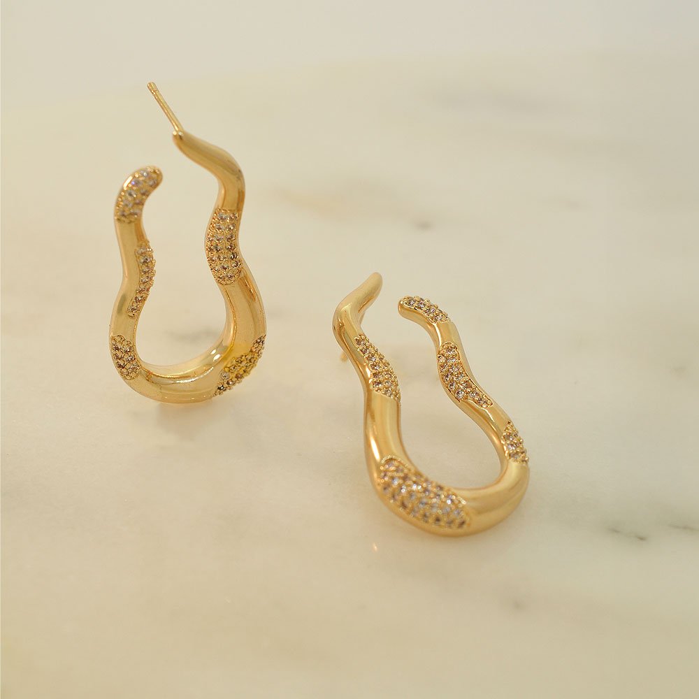 Brinco Organico Duo Banho Ouro 18K Banho Rodio Feminino Dourado 4