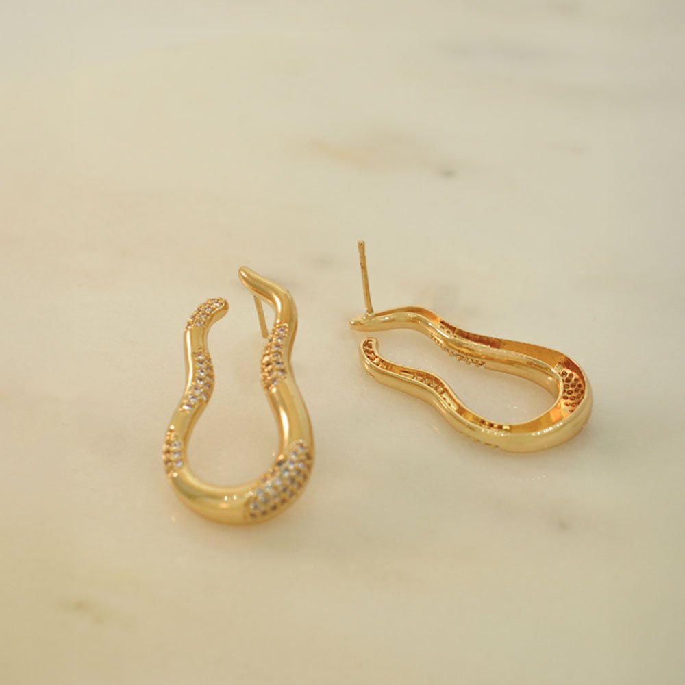 Brinco Organico Duo Banho Ouro 18K Banho Rodio Feminino Dourado 5