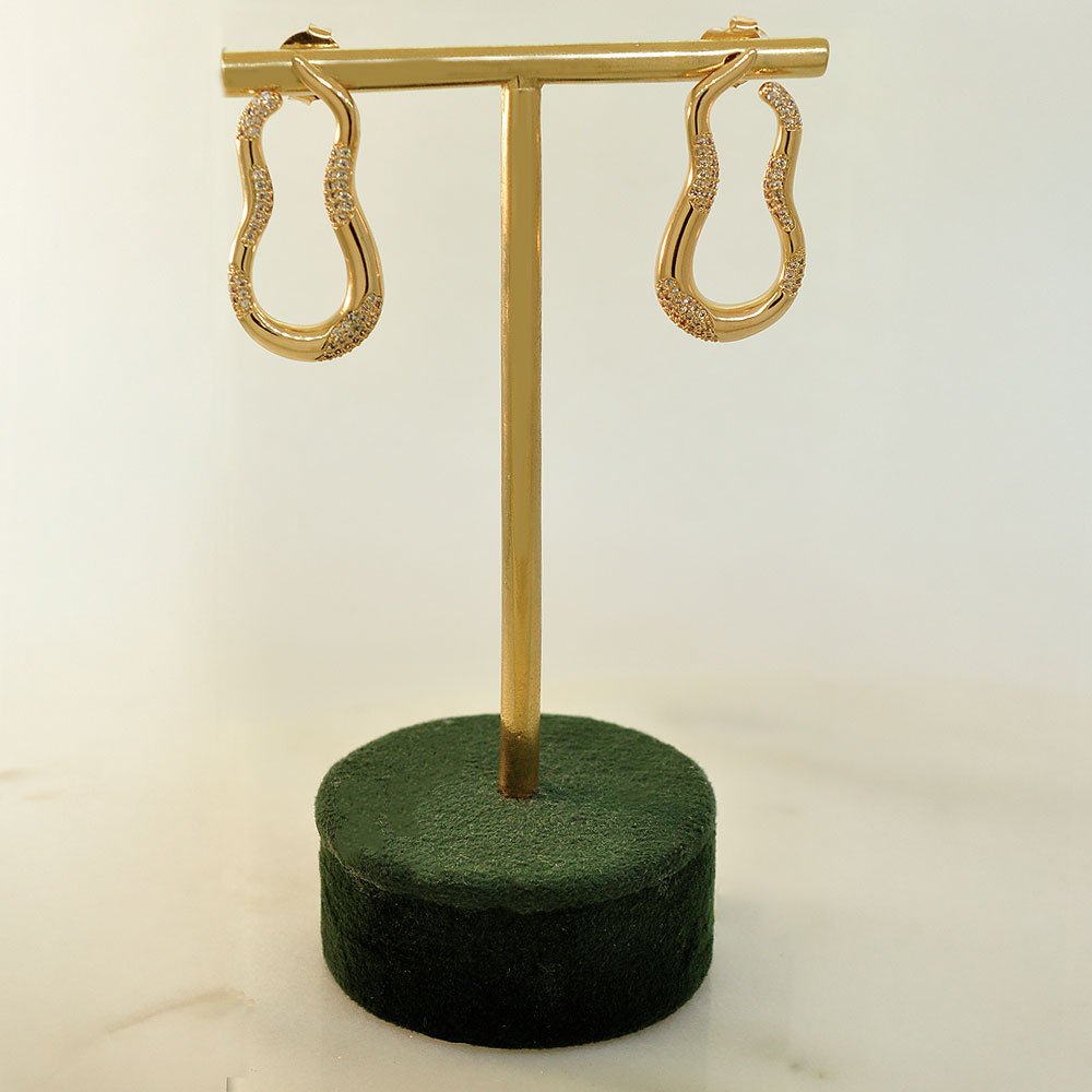 Brinco Organico Duo Banho Ouro 18K Banho Rodio Feminino Dourado 6