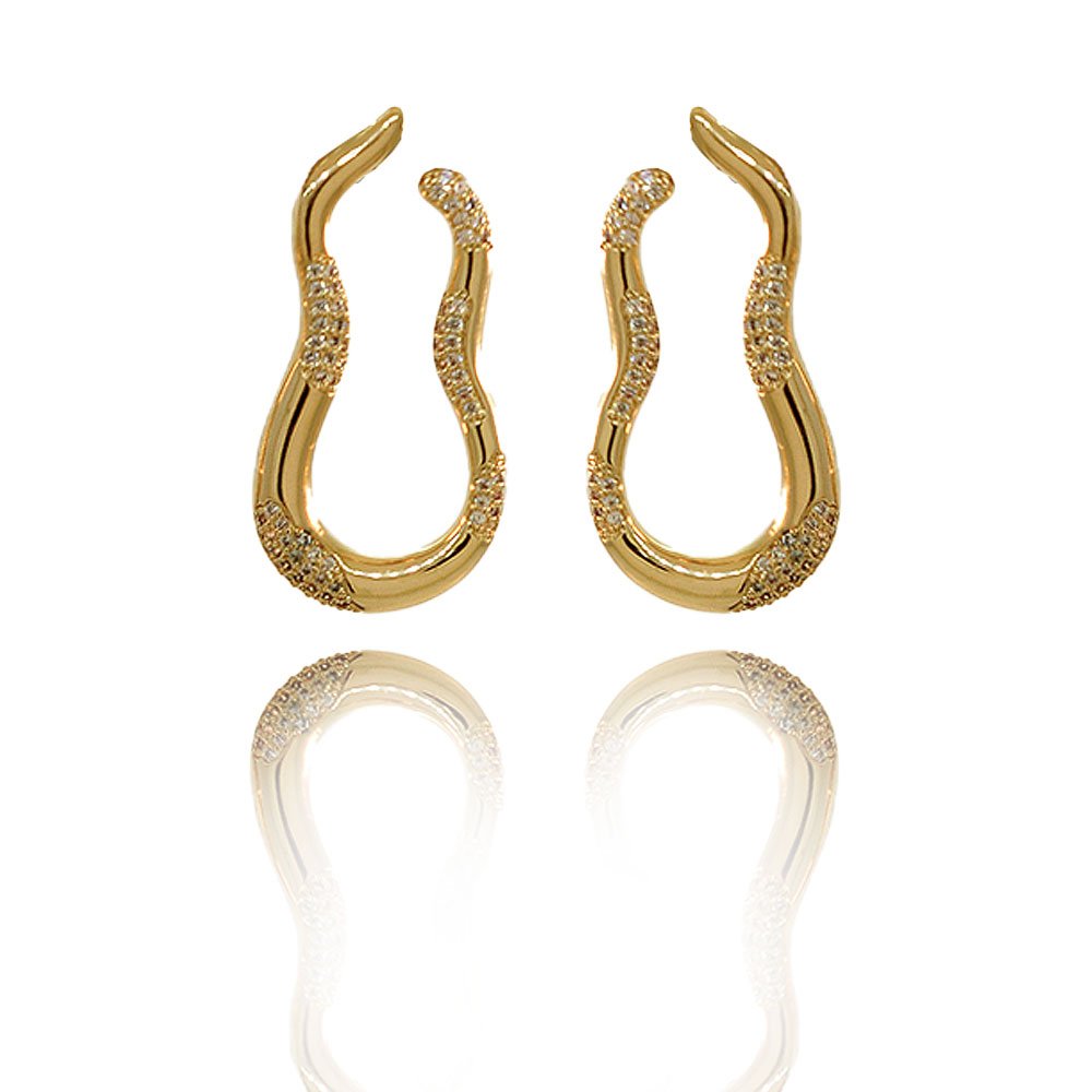 Brinco Organico Duo Banho Ouro 18K Banho Rodio Feminino Dourado 7