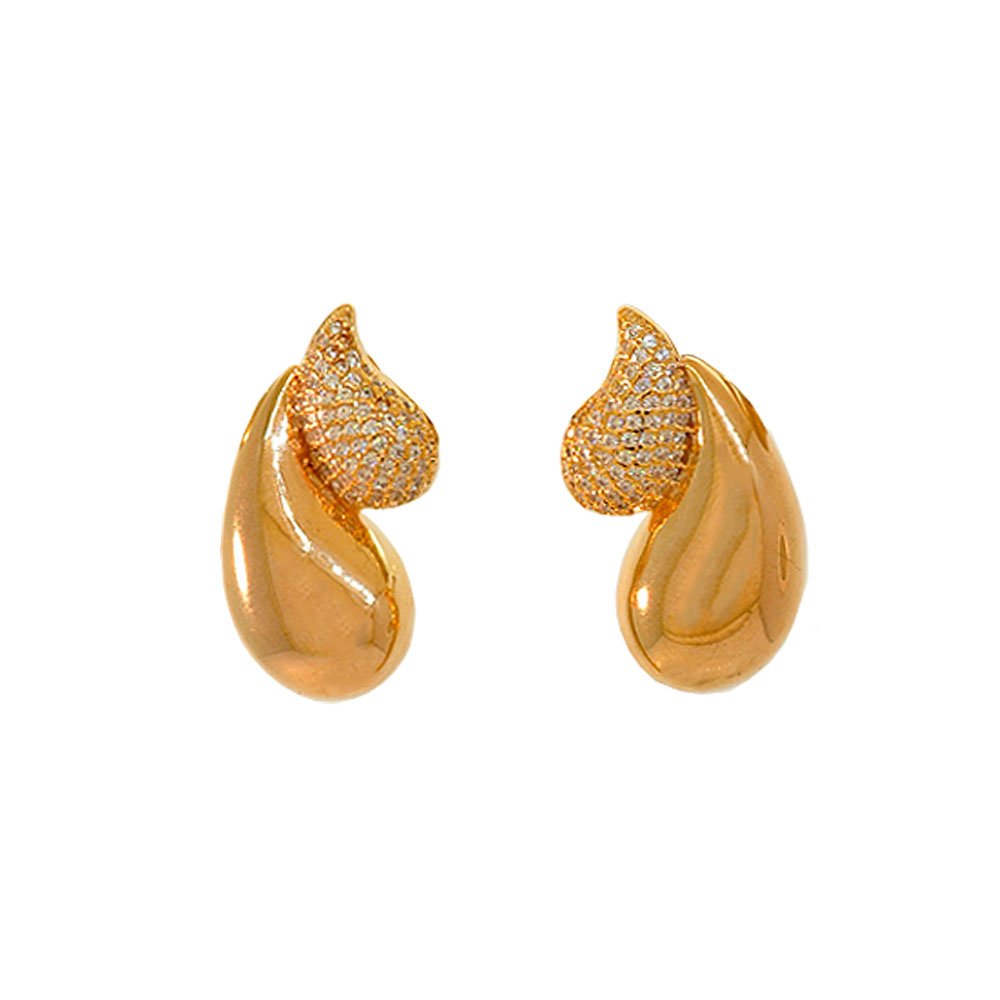 Brinco Semijoia Gota Lisa e Cravejada Pri Acessorios Feminino Dourado 5