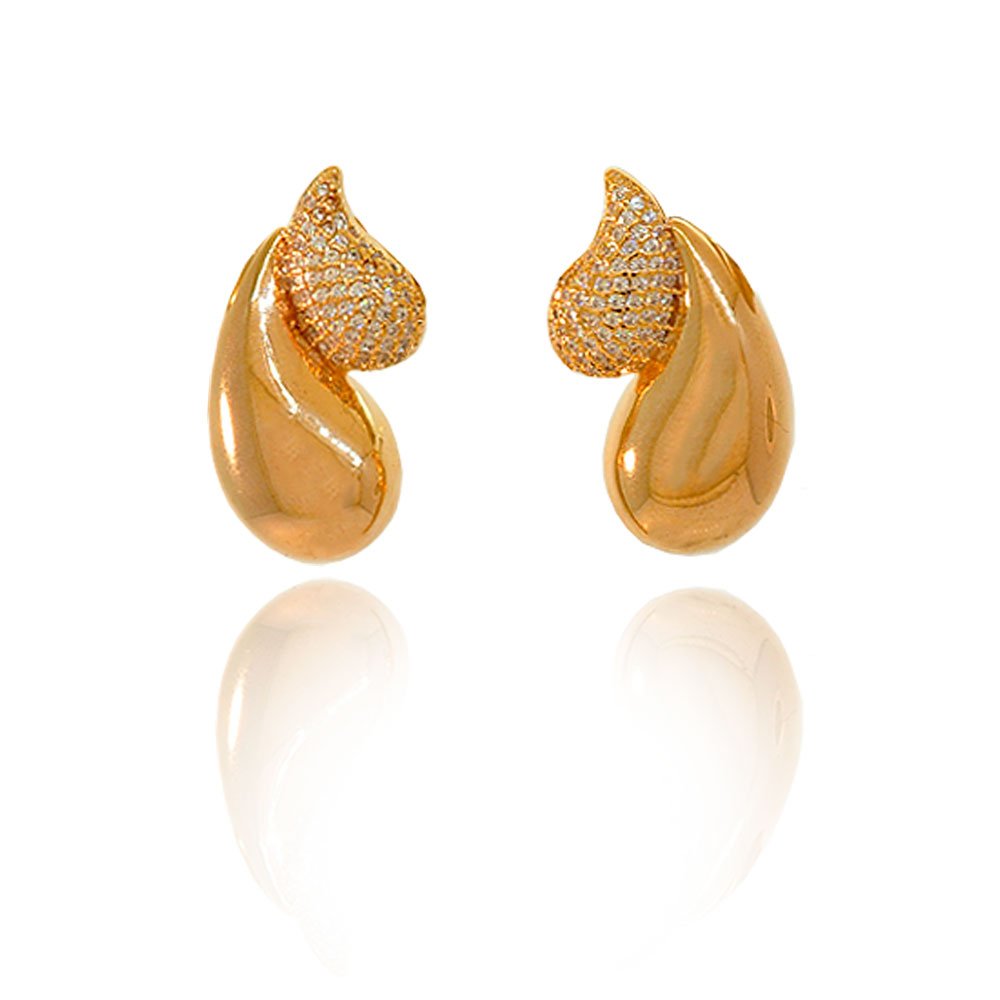 Brinco Semijoia Gota Lisa e Cravejada Pri Acessorios Feminino Dourado 6