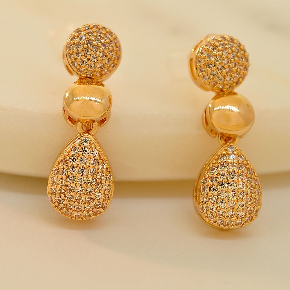 Brinco Semijoia Gota e Redondo Cravejado Pri Acessorios Feminino Dourado 3