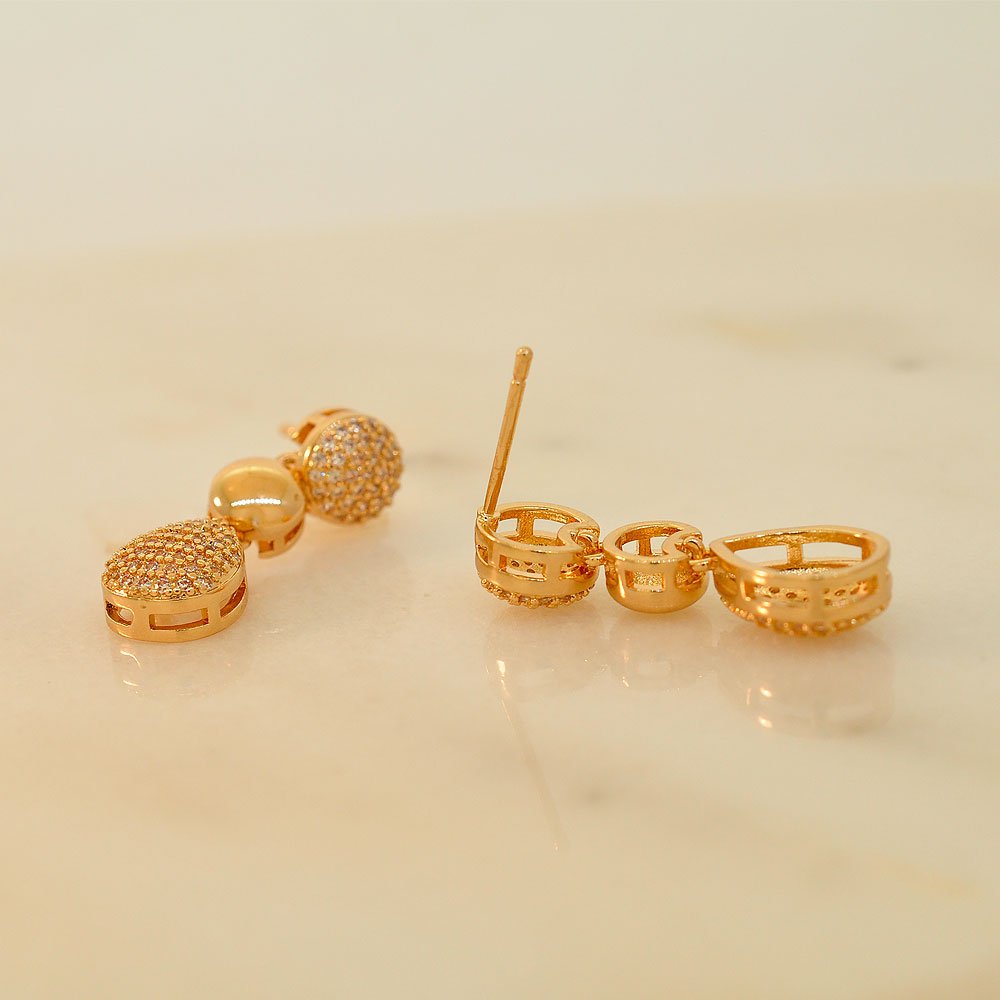 Brinco Semijoia Gota e Redondo Cravejado Pri Acessorios Feminino Dourado 4