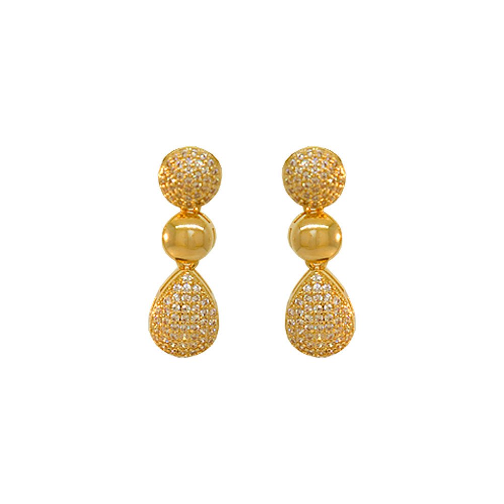 Brinco Semijoia Gota e Redondo Cravejado Pri Acessorios Feminino Dourado 7