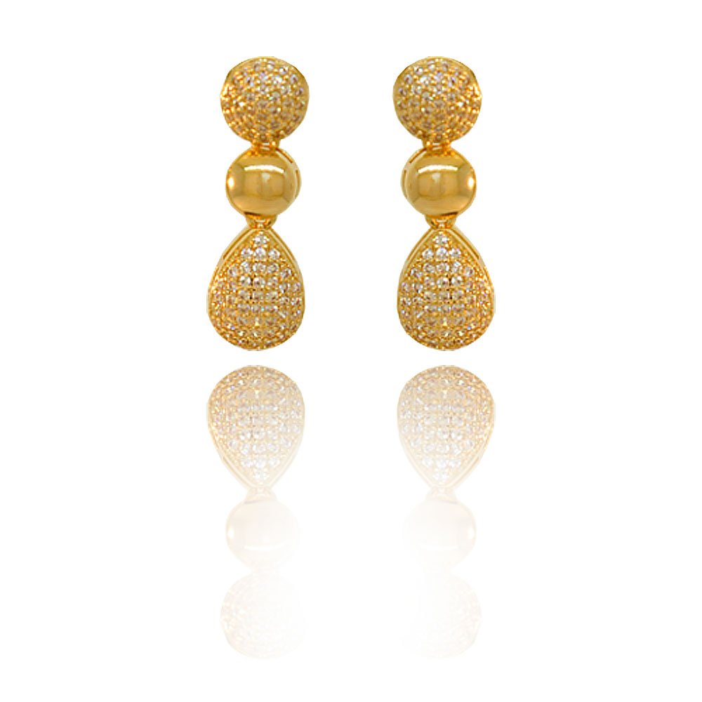 Brinco Semijoia Gota e Redondo Cravejado Pri Acessorios Feminino Dourado 8