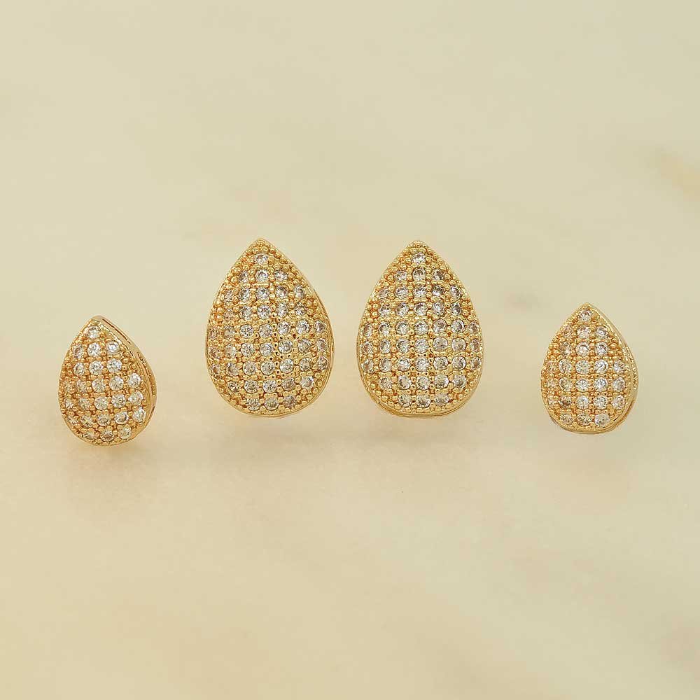 Brinco Dupla Gota Cravejado Banho Ouro 18K Banho Rodio Feminino Dourado 3