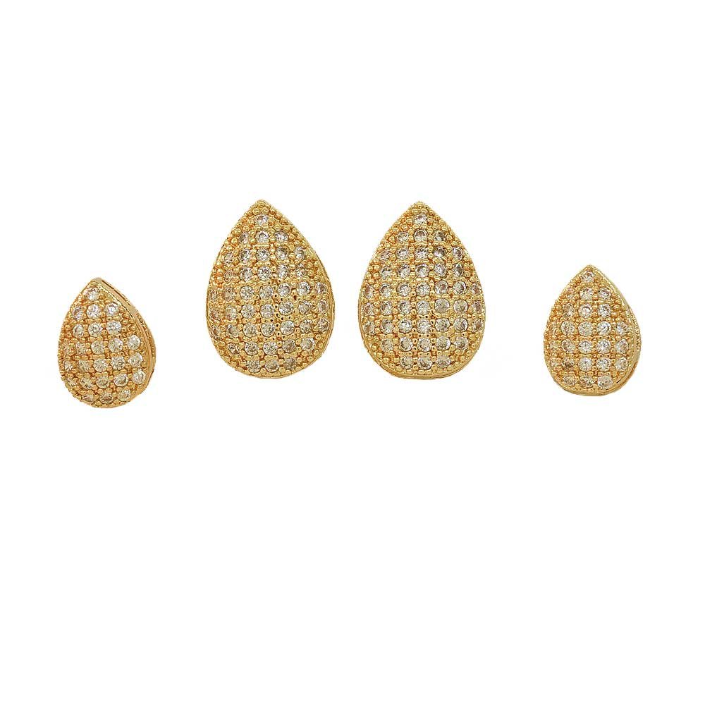 Brinco Dupla Gota Cravejado Banho Ouro 18K Banho Rodio Feminino Dourado 5