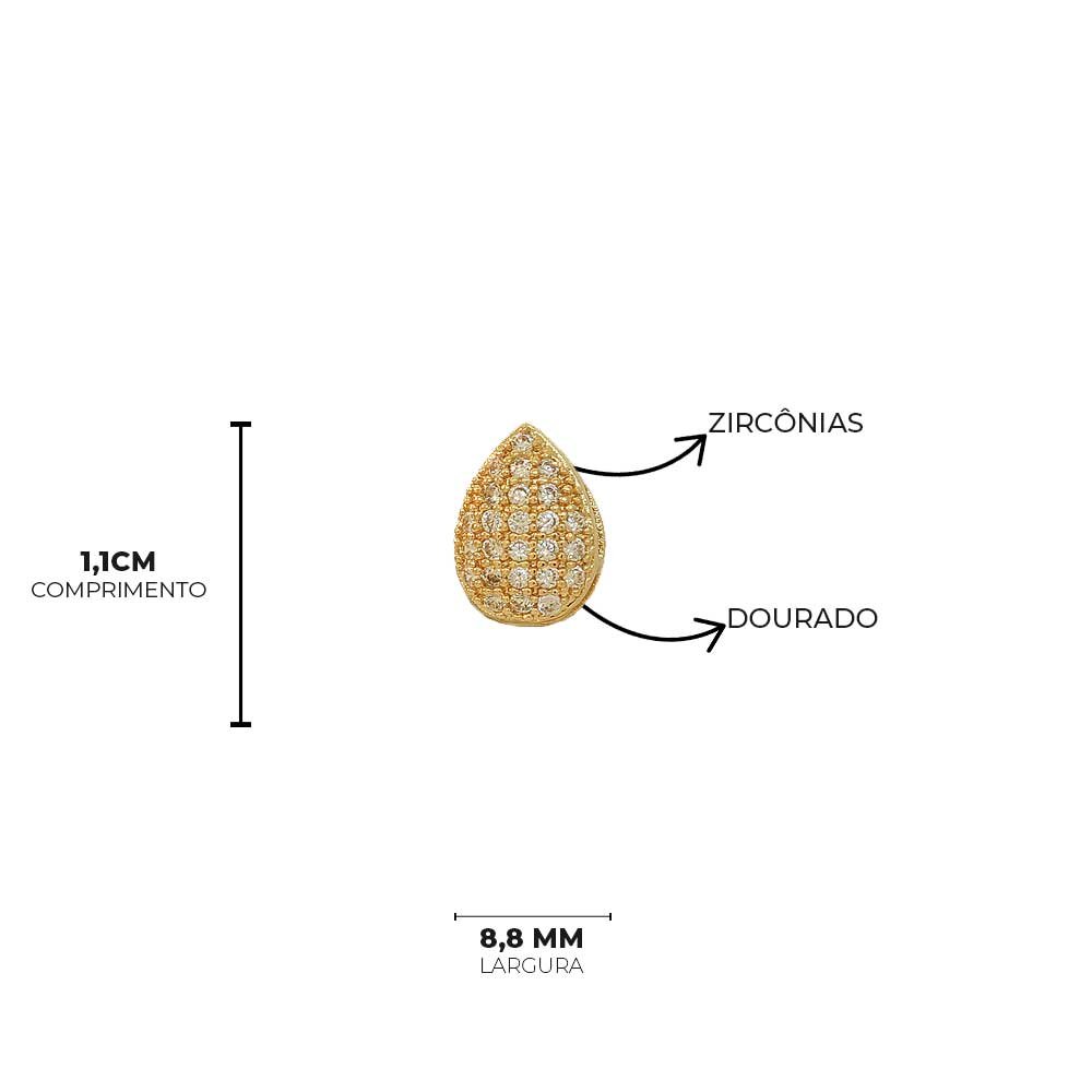 Brinco Dupla Gota Cravejado Banho Ouro 18K Banho Rodio Feminino Dourado 7
