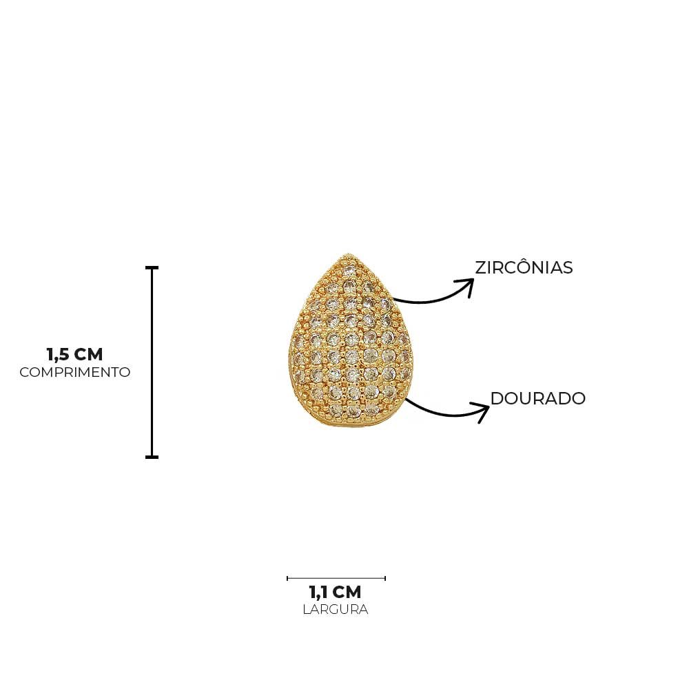 Brinco Dupla Gota Cravejado Banho Ouro 18K Banho Rodio Feminino Dourado 8