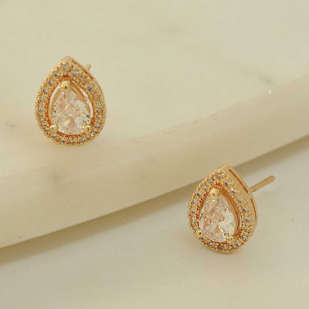 Brinco Gota Cravejada Banho Ouro 18K Banho Rodio Feminino Dourado 2