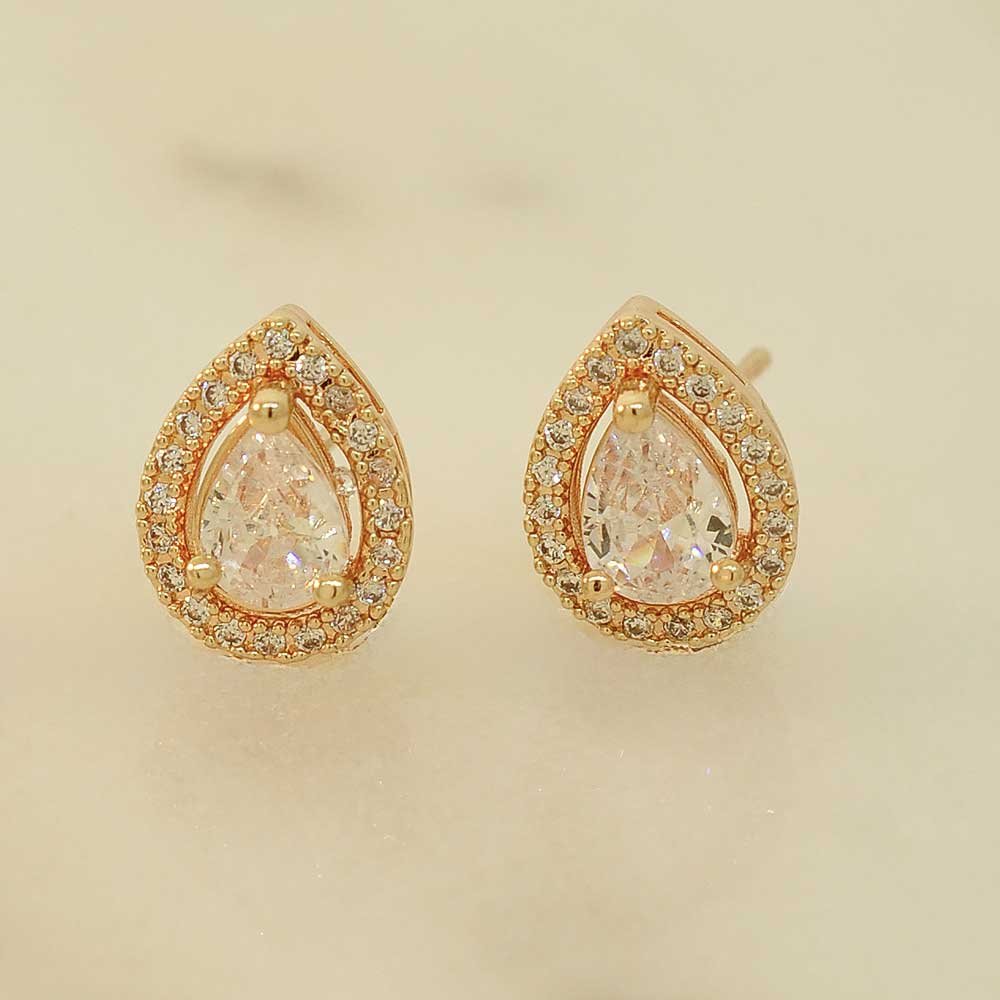 Brinco Gota Cravejada Banho Ouro 18K Banho Rodio Feminino Dourado 4