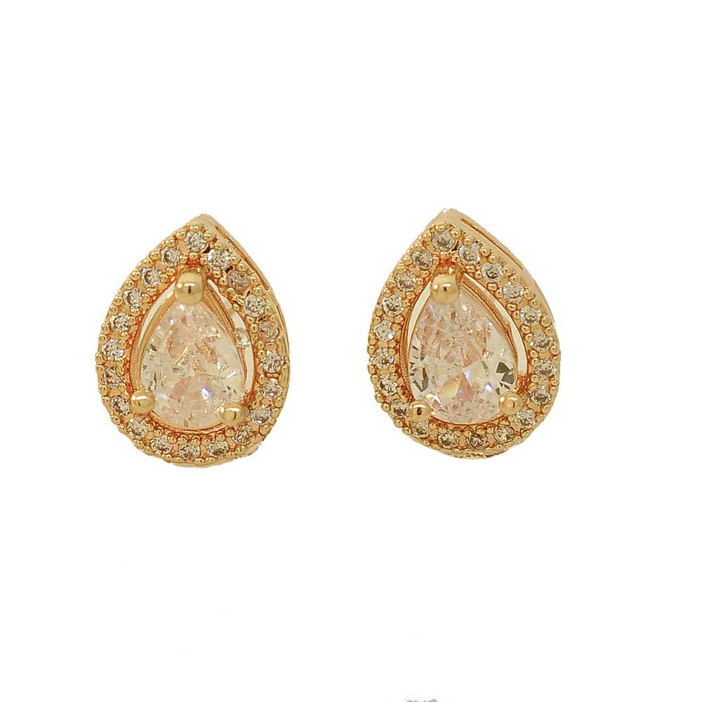 Brinco Gota Cravejada Banho Ouro 18K Banho Rodio Feminino Dourado 5