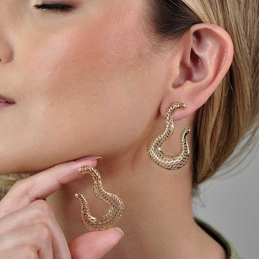 Brinco Organico Vazado Banho Ouro 18K Feminino Dourado 3