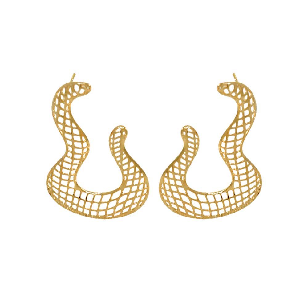 Brinco Organico Vazado Banho Ouro 18K Feminino Dourado 5