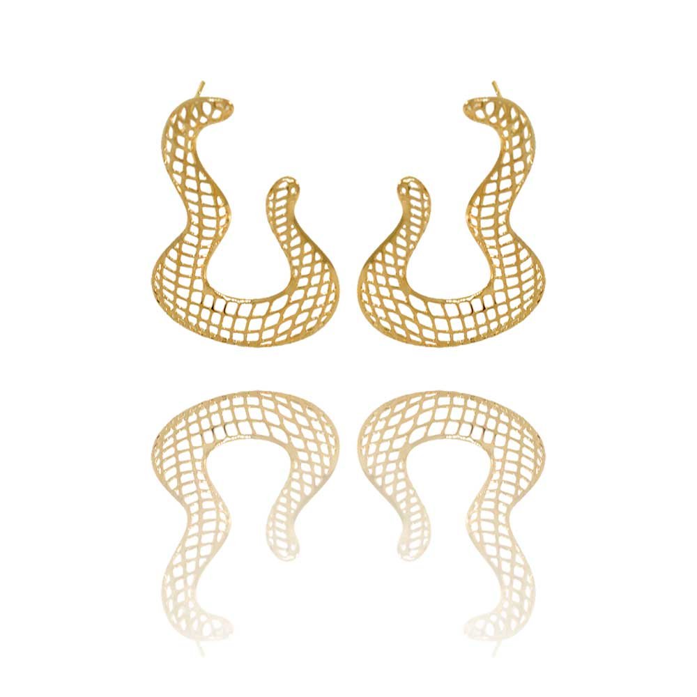 Brinco Organico Vazado Banho Ouro 18K Feminino Dourado 6