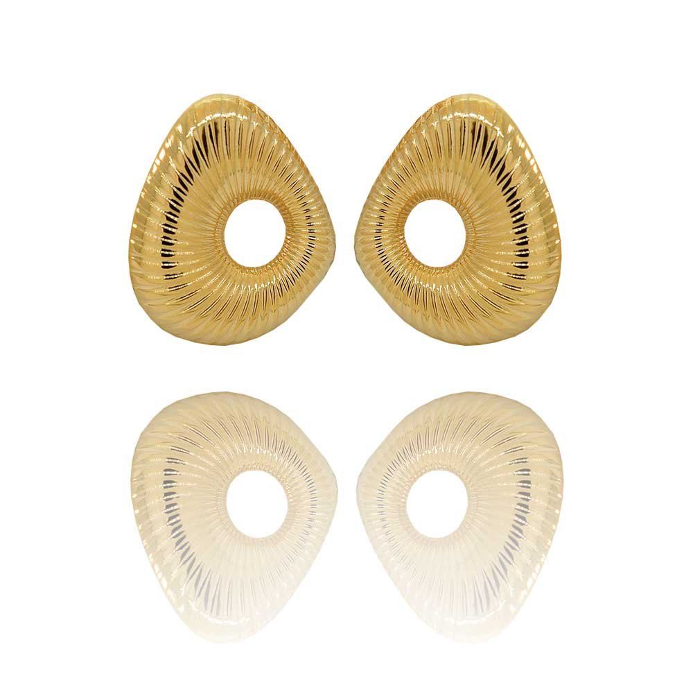 Brinco Gota Vazada Canelada Banho Ouro 18K Feminino Dourado 7