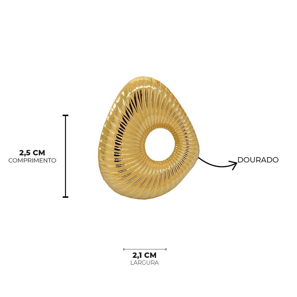Brinco Gota Vazada Canelada Banho Ouro 18K Feminino Dourado 8
