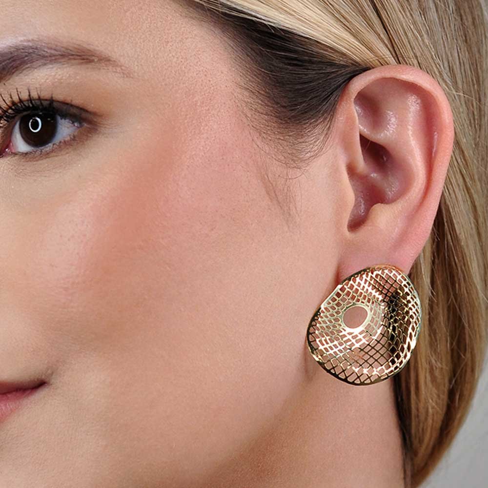 Brinco Organico Vazado Banho Ouro 18K Feminino