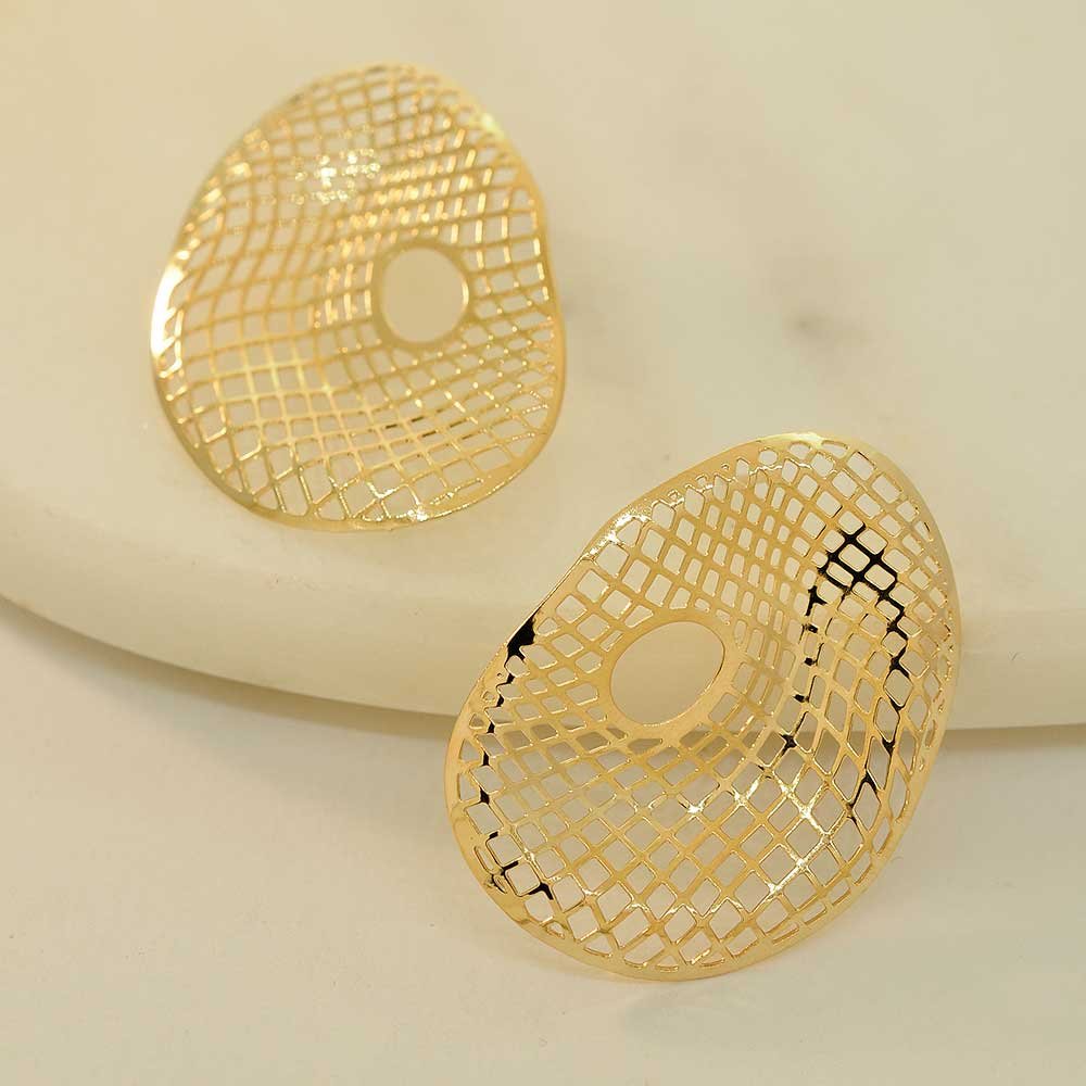 Brinco Organico Vazado Banho Ouro 18K Feminino Dourado 4