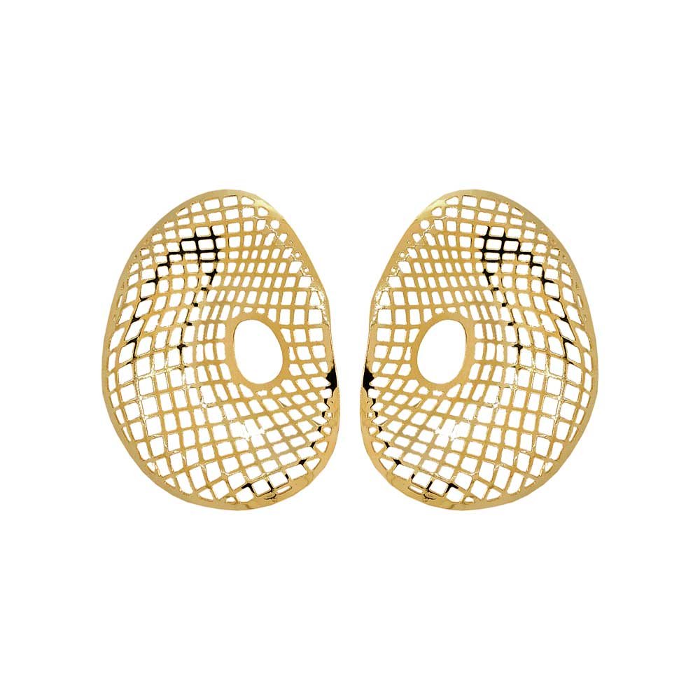 Brinco Organico Vazado Banho Ouro 18K Feminino Dourado 5